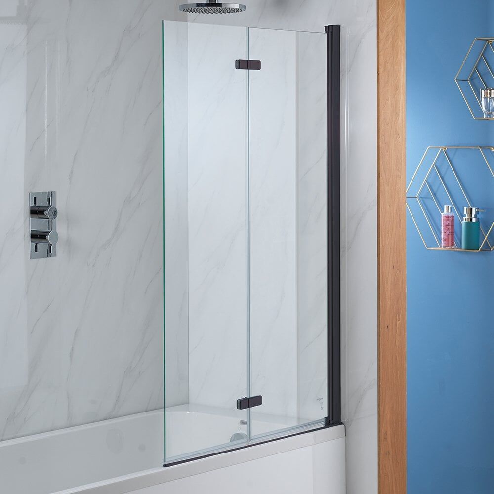 Genesis Deluxe 2-Fold Square Bath Screen - Matt Black Frame - 1500 x 920mm