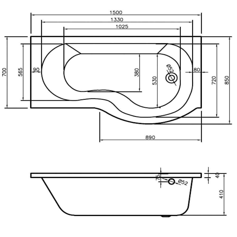California 'P' Shaped Shower Bath, Screen, Front & End Panel (Standard & Superspec) - 1500 & 1700mm - Image 6