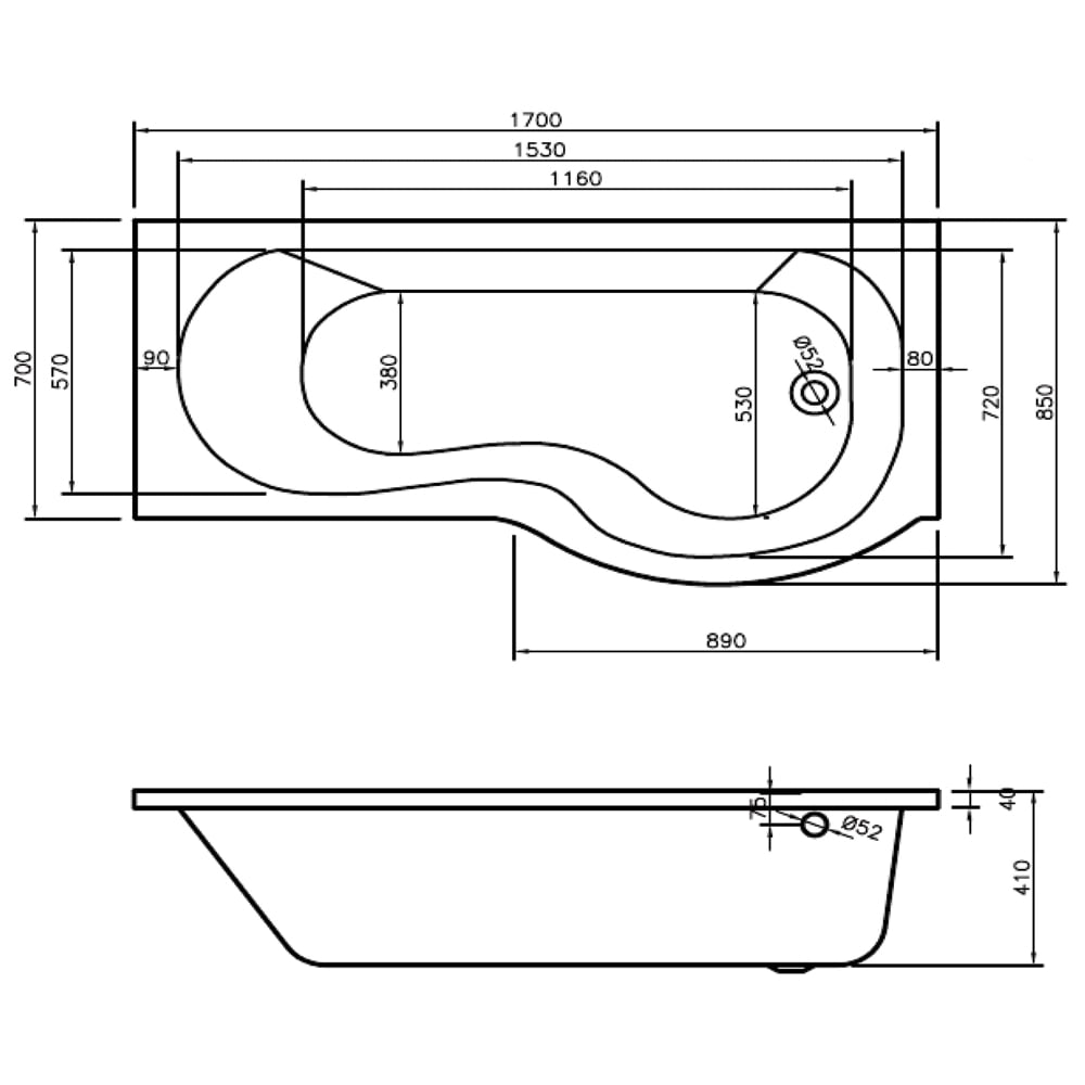 California 'P' Shaped Shower Bath, Screen, Front & End Panel (Standard & Superspec) - 1500 & 1700mm - Image 7