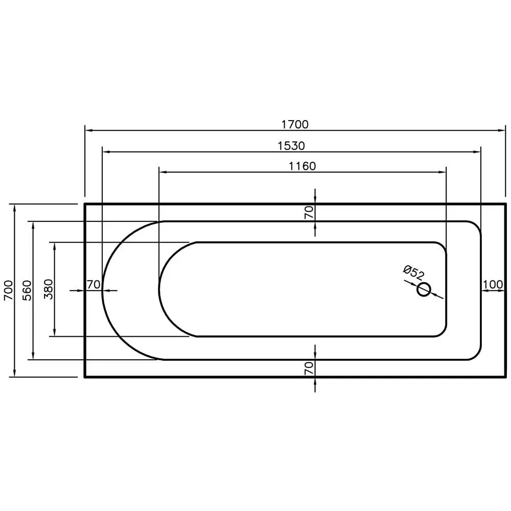 Ebony Single Ended Bath (Standard or Superspec) - 1700 x 700mm - Image 3