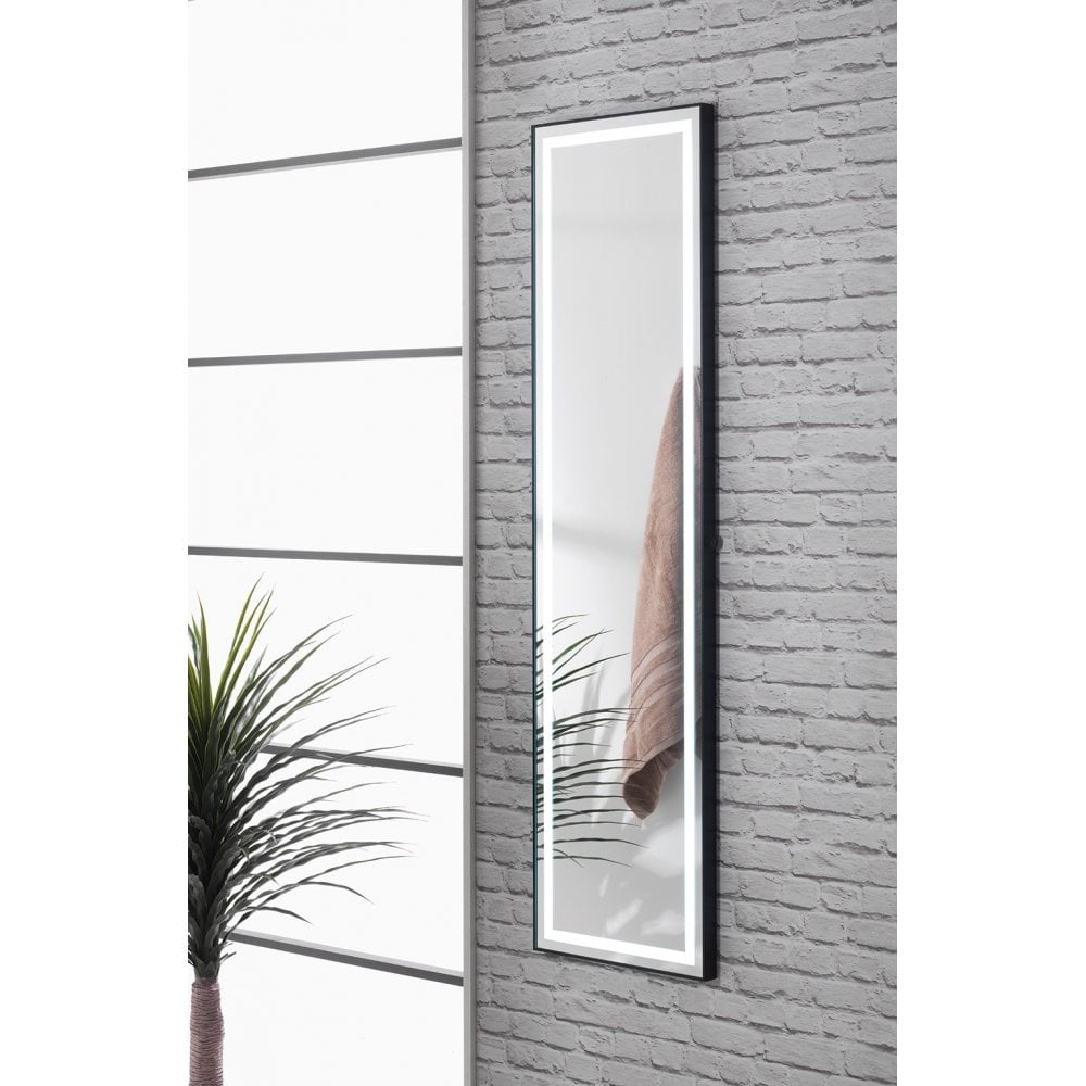 Porto Battery Operated Mirror with Black Frame & LED Light Surround (Floorstanding or Wall-Hung) - 1500 x 400mm - Image 3