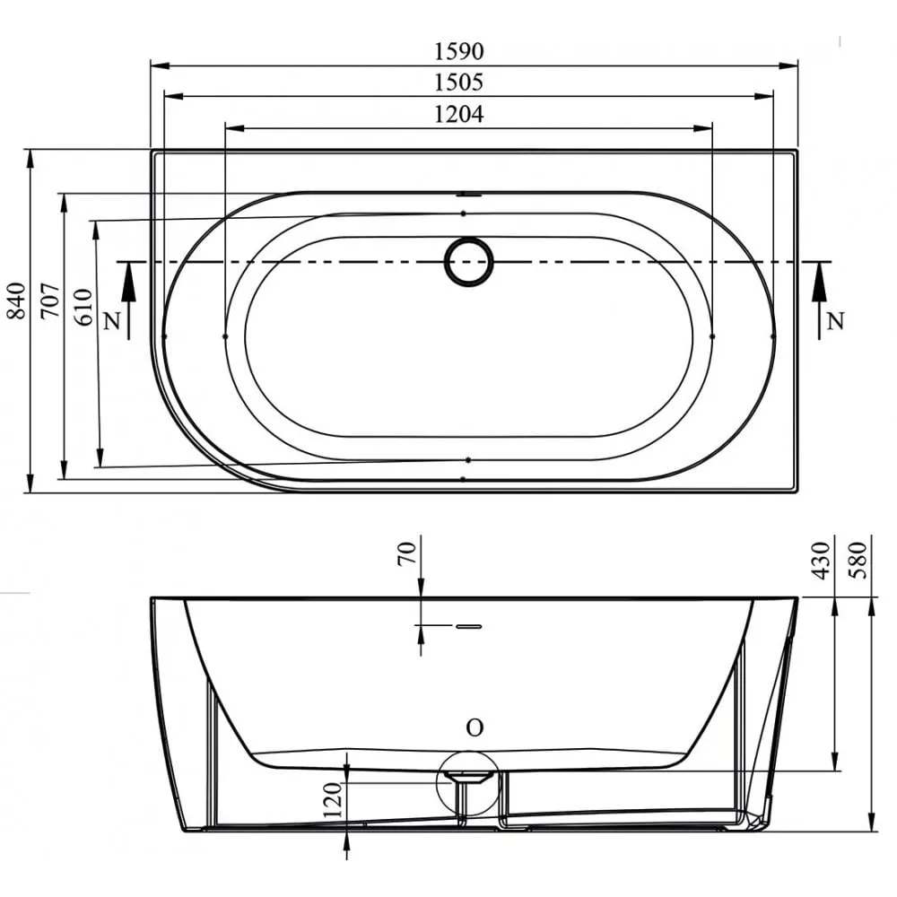 Eton Freestanding Offset Corner Bath - 1590 x 850mm - Image 3