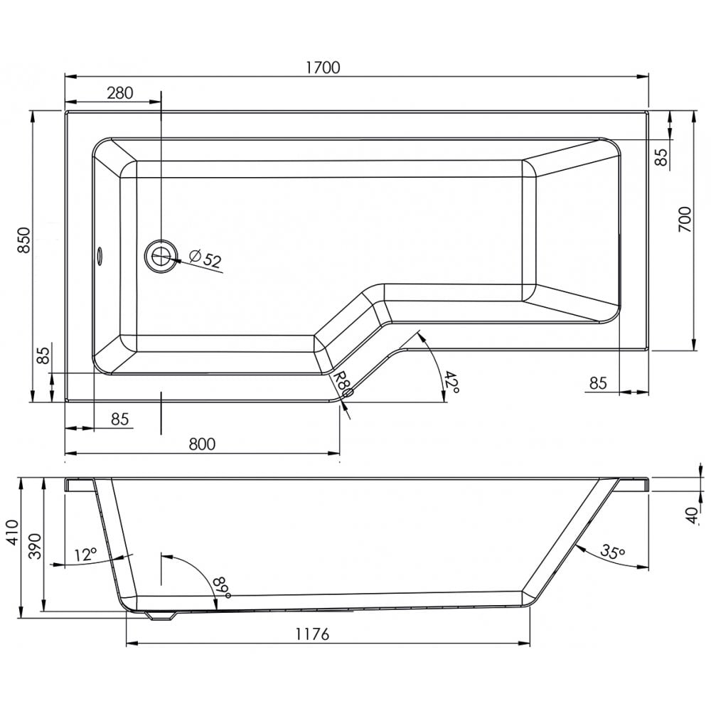 Aswan Shower Bath, Screen, Front & End Panel (Standard Spec) - 1700 x 700mm - Image 3