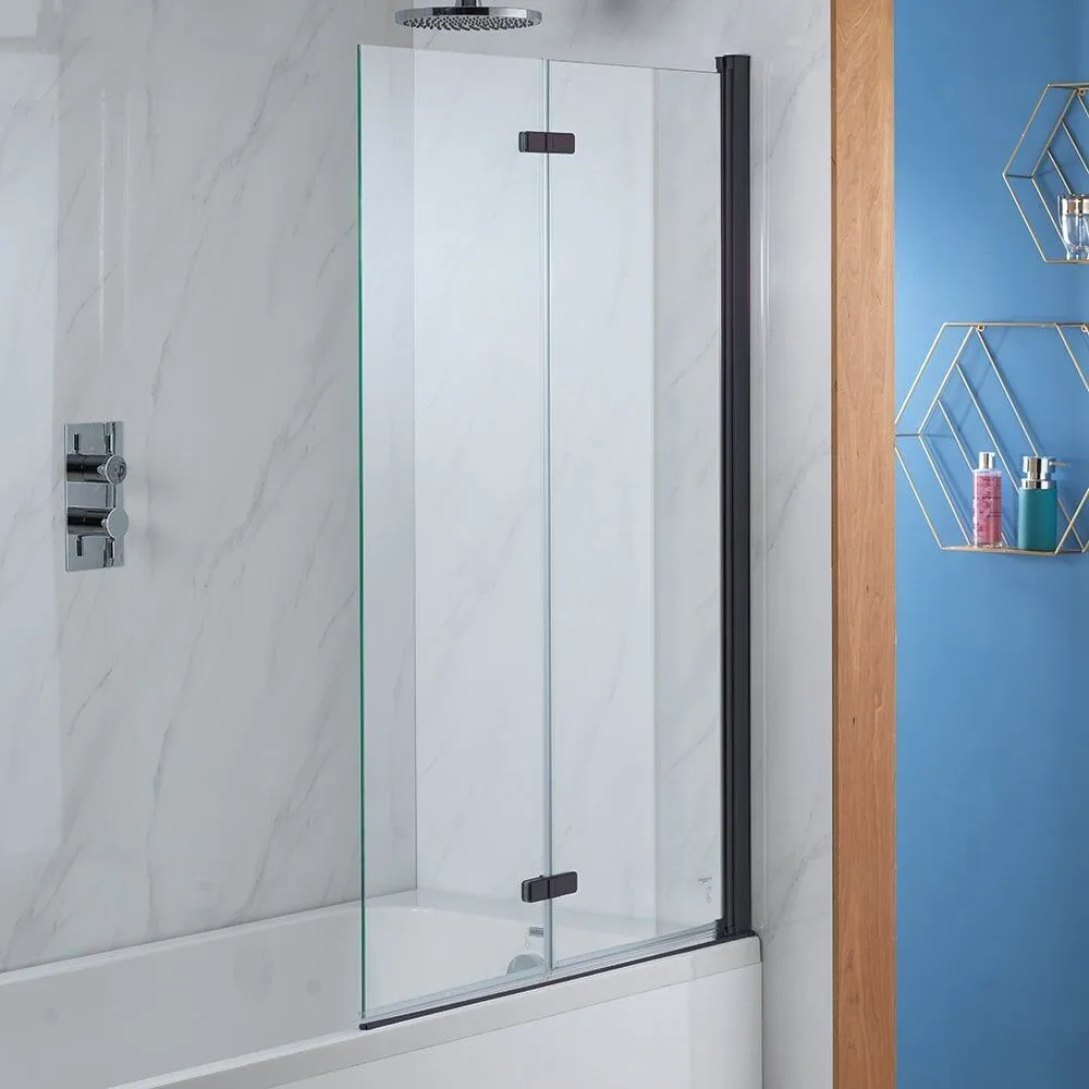 Genesis Deluxe 2-Fold Square Bath Screen - Matt Black Frame - 1500 x 920mm