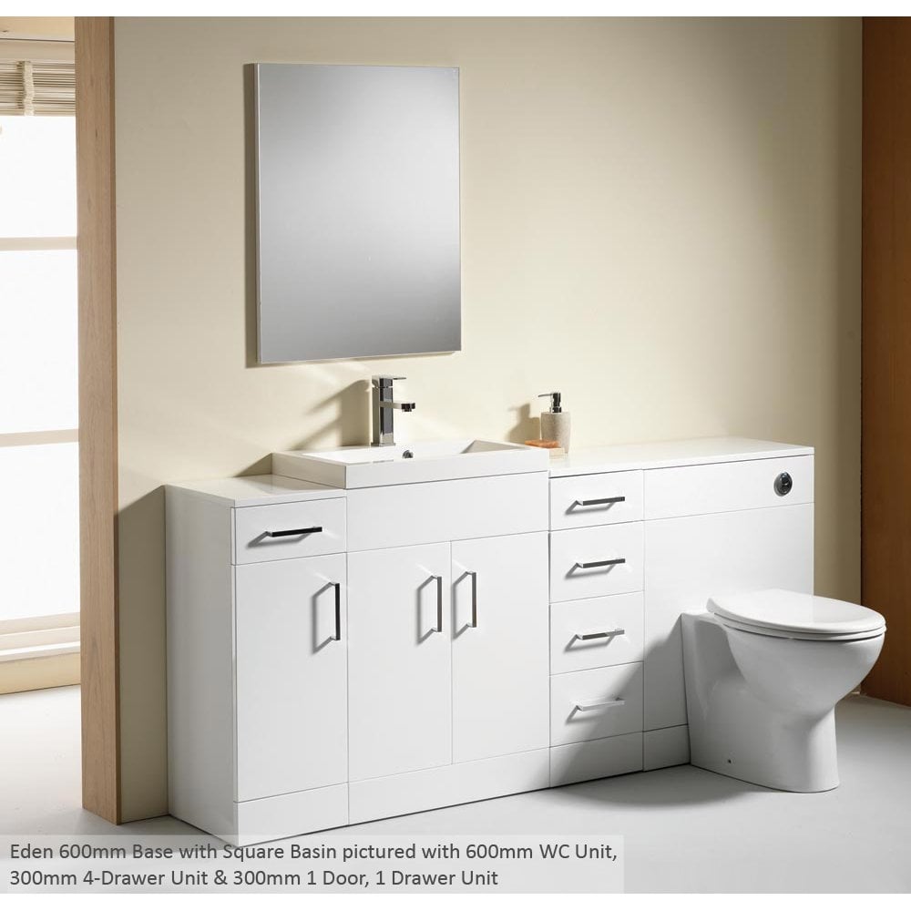 Eden 1800mm Base Unit, WC Unit, Single Base & 4-Drawer Combination - 350mm Depth - Image 2