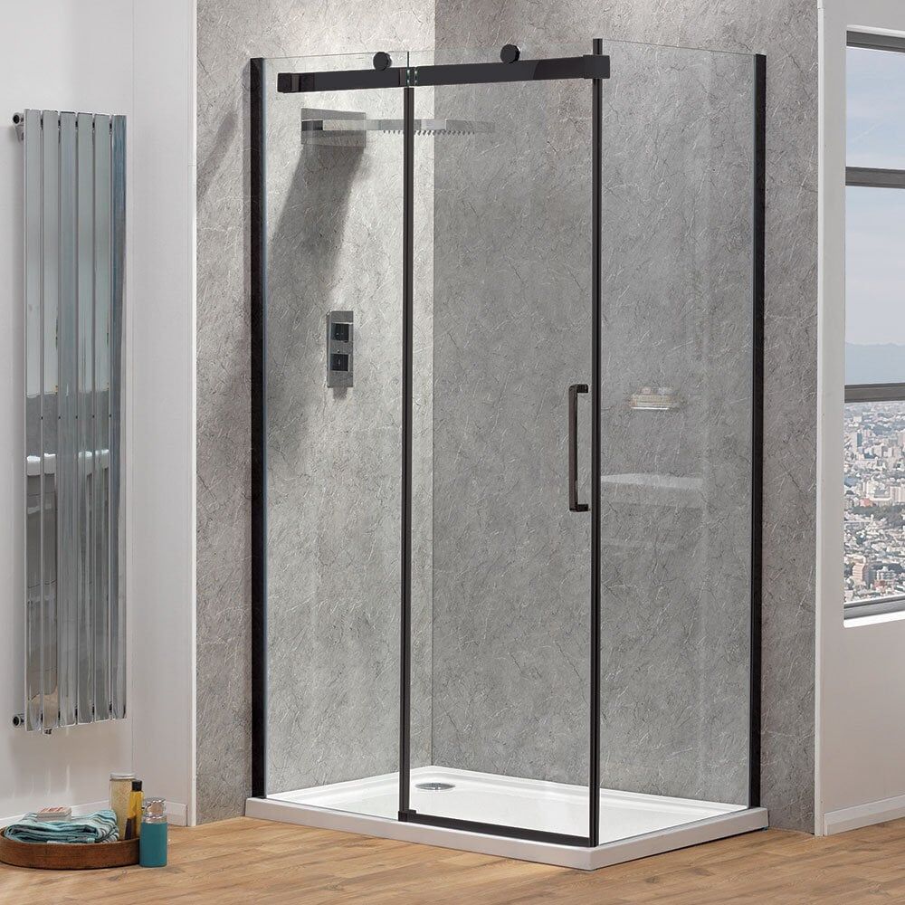 Ascent Premier 8mm Roller Sliding Door - Clear Glass/Black Frame