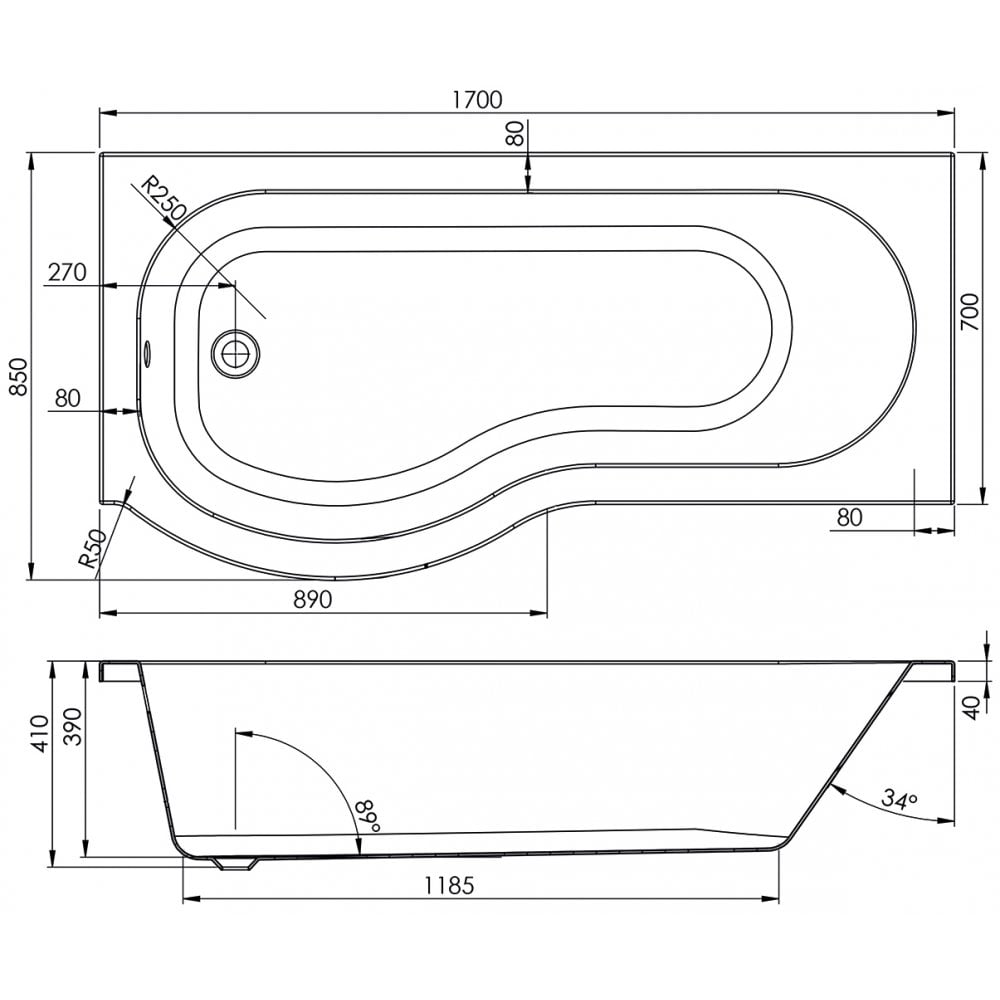 Giza Shower Bath Only (Standard Spec) - 1700mm x 700mm - Image 2
