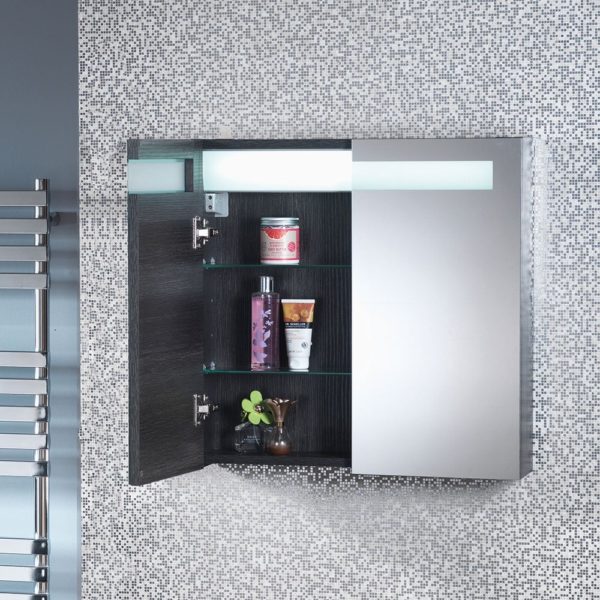 Gemini 600mm 2-Door Mirrored Cabinet with Integrated Lights - Image 2