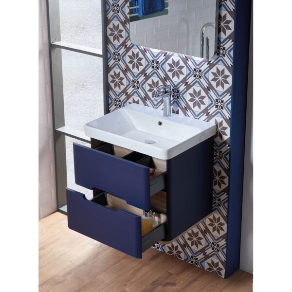Roma 60 Wall-Hung Base Unit & Basin with Optional Column - Marine Blue - Image 3