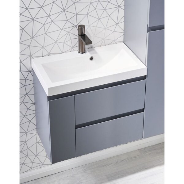 Modena 60 Wall-Hung Base Unit & Basin with Optional Column - Platinum Grey - Image 2