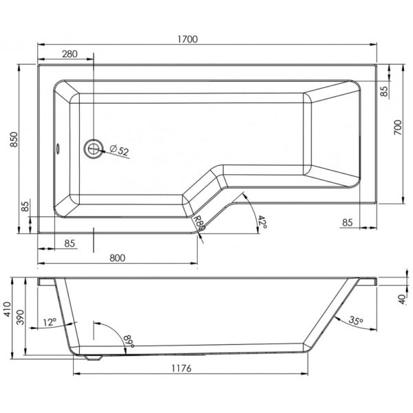 Aswan Shower Bath Only (Standard Spec) - 1700mm x 700mm - Image 3